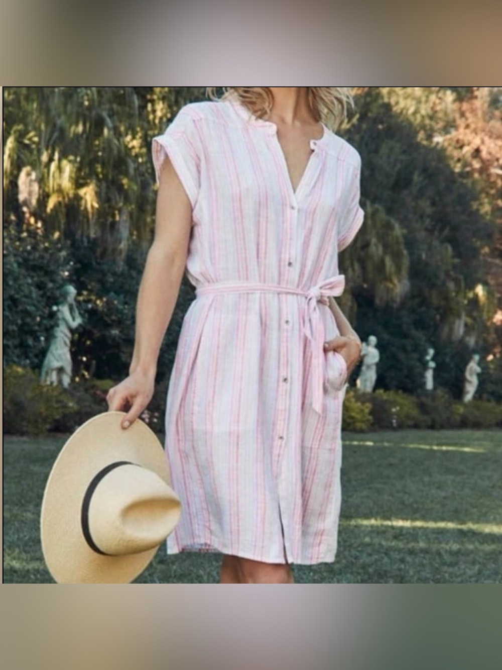 Splendid Wailea Woven Linen Dress Striped Pink White Small